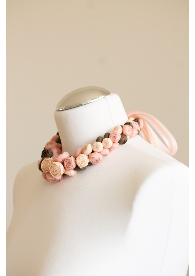 Chocolate Blush Floral Statement Necklace