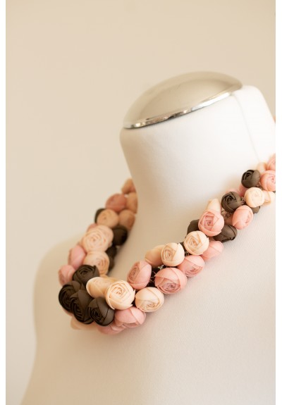 Blush & Cocoa Statement Necklace – Sculptural Floral Necklace, Unique Gift for Her