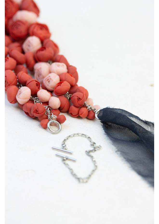 Deep Red Floral Statement Necklace