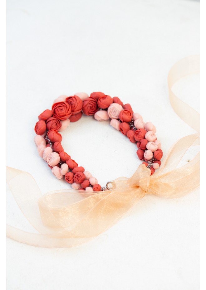 Deep Red Floral Statement Necklace