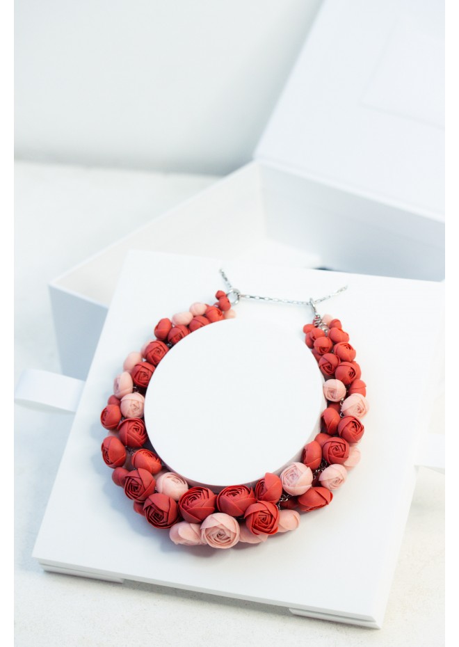 Deep Red Floral Statement Necklace