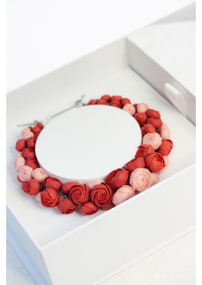 Deep Red Floral Statement Necklace