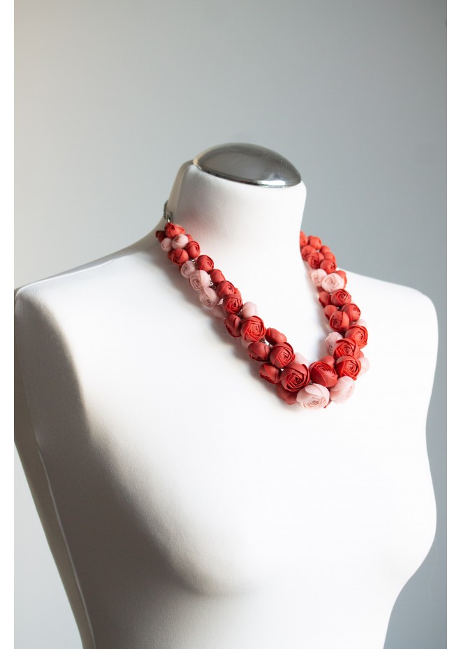 Deep Red Floral Statement Necklace