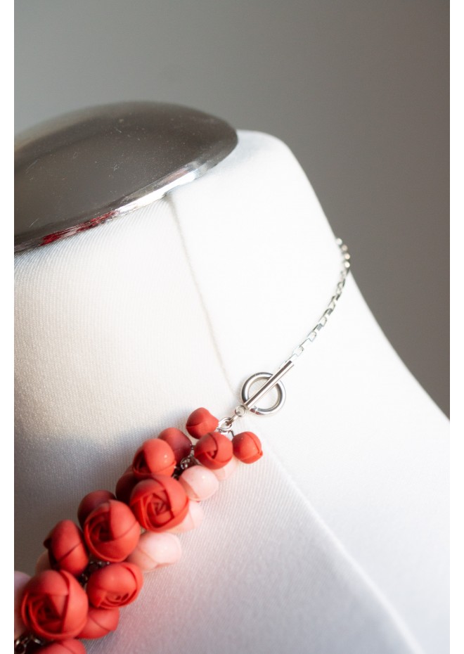 Deep Red Floral Statement Necklace