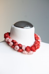 Deep Red Floral Statement Necklace – Unique Handmade Necklace, Sculptural Jewelry