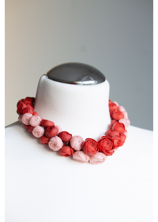 Deep Red Floral Statement Necklace