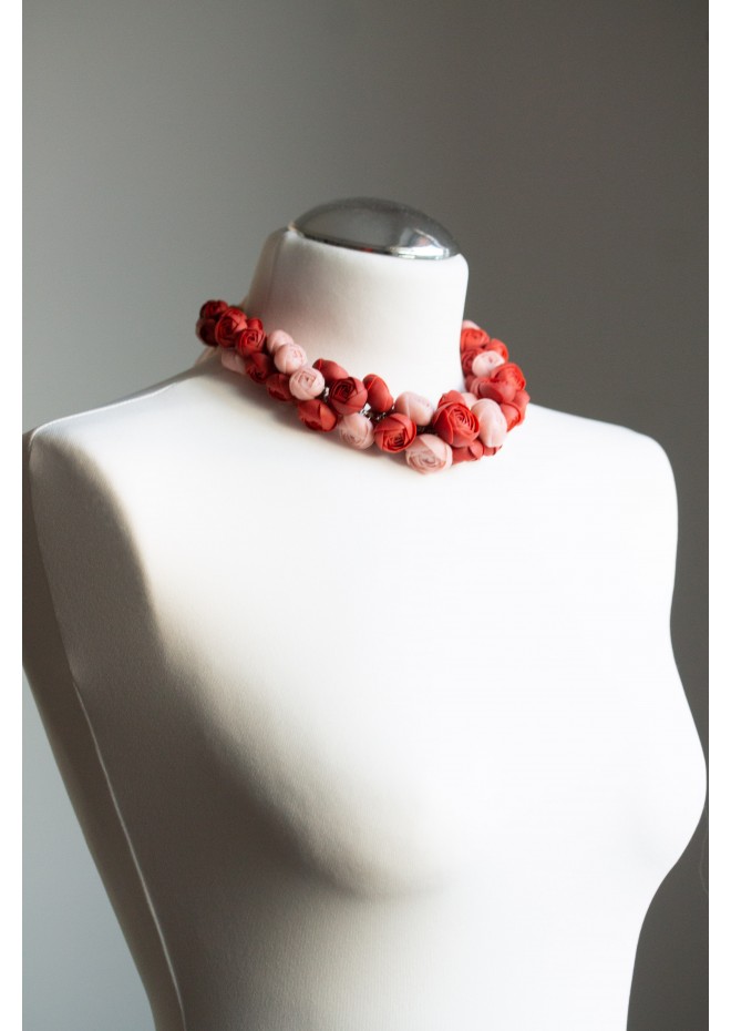 Deep Red Floral Statement Necklace