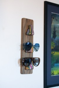 Wall Mounted Glasses Holder with Sculptural Noses | Handmade Walnut Wood Art