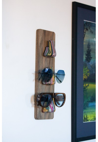Wall Mounted Glasses Holder with Sculptural Noses | Handmade Walnut Wood Art