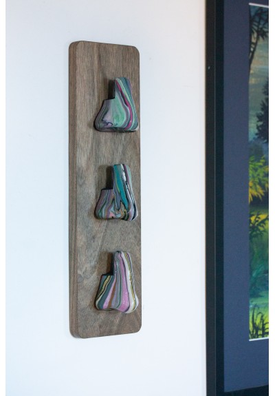 Wall Mounted Glasses Holder with Sculptural Noses | Handmade Walnut Wood Art
