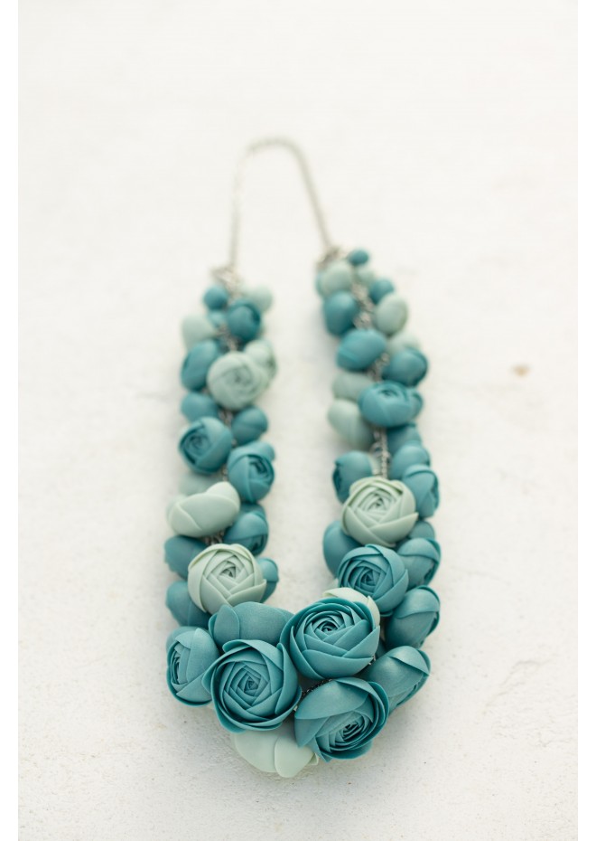 Dusty Teal Floral Statement Necklace