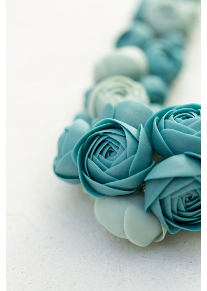 Dusty Teal Floral Statement Necklace