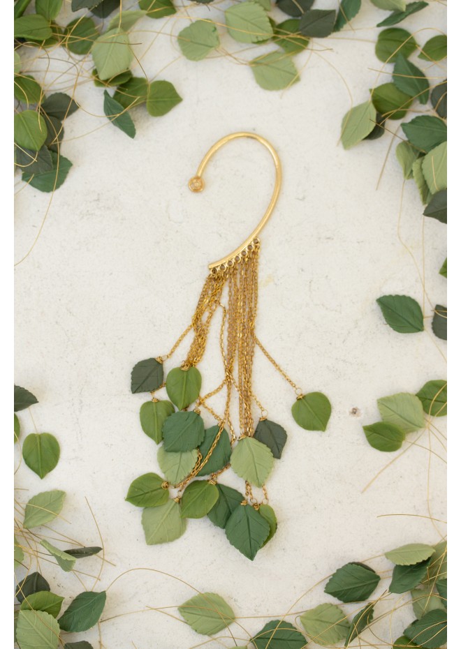 Handmade Green Leaf Ear Cuff – Elegant & Lightweight
