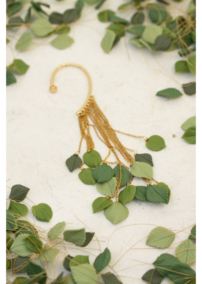 Handmade Green Leaf Ear Cuff – Elegant & Lightweight