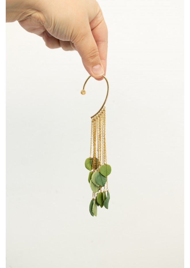 Handmade Green Leaf Ear Cuff – Elegant & Lightweight