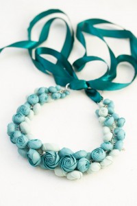 Dusty Teal Floral Statement Necklace, Handmade Polymer Clay Flowers, Adjustable Length Necklace, One of a Kind Jewelry