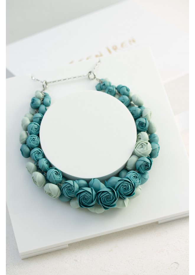 Dusty Teal Floral Statement Necklace