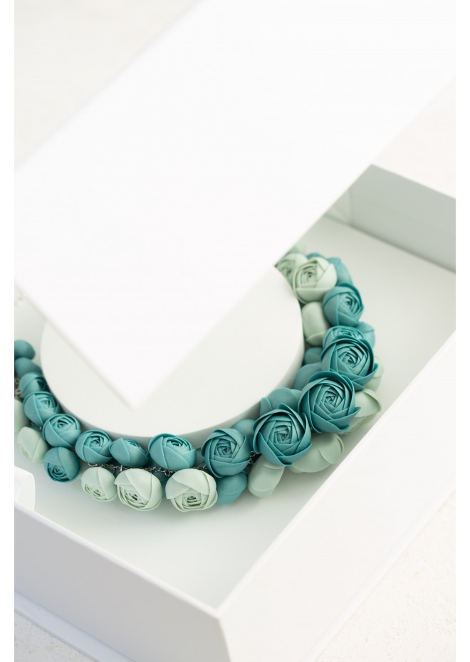 Dusty Teal Floral Statement Necklace