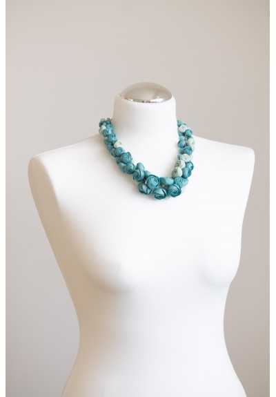 Dusty Teal Floral Statement Necklace, Handmade Polymer Clay Flowers, Adjustable Length Necklace, One of a Kind Jewelry