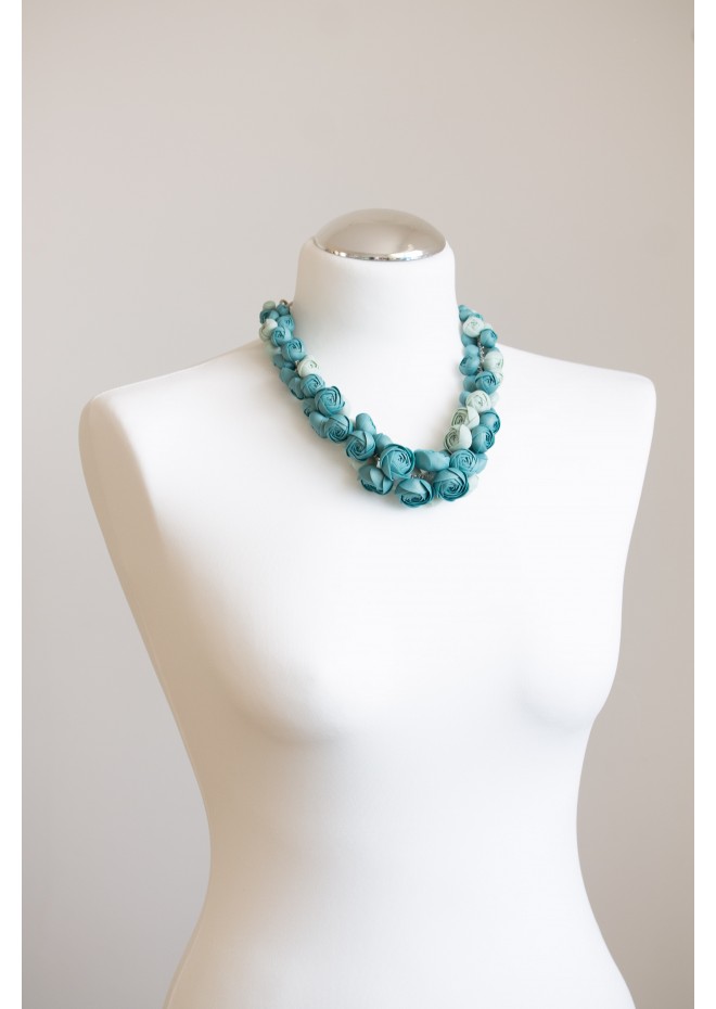 Dusty Teal Floral Statement Necklace