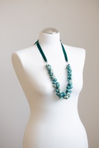 Dusty Teal Floral Statement Necklace, Handmade Polymer Clay Flowers, Adjustable Length Necklace, One of a Kind Jewelry