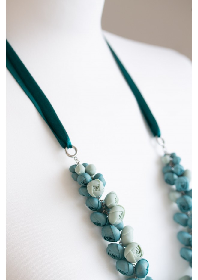 Dusty Teal Floral Statement Necklace