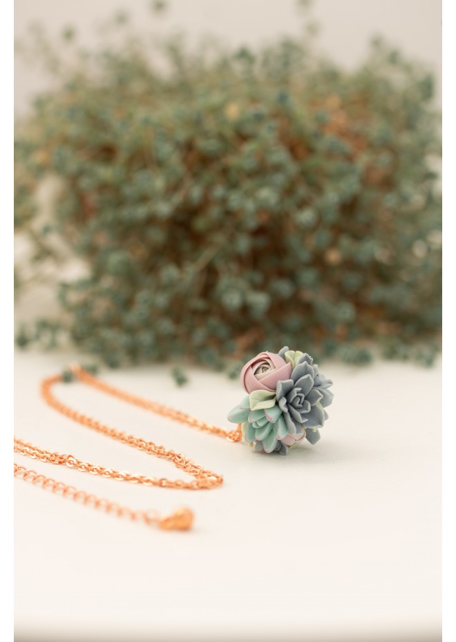 Succulent Ball Necklace – Handmade Botanical Sphere Pendant