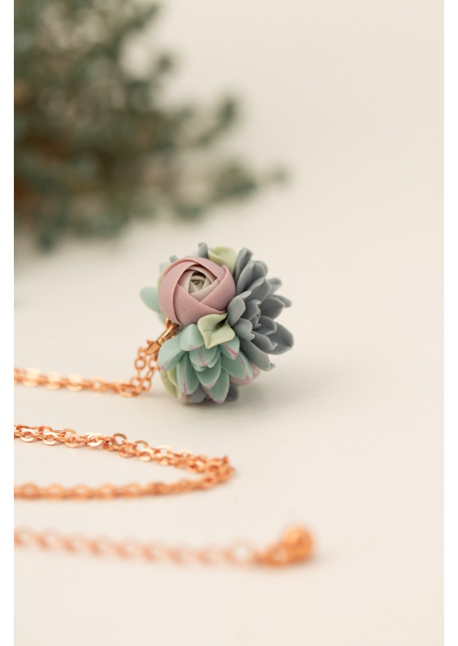Succulent Ball Necklace – Handmade Botanical Sphere Pendant