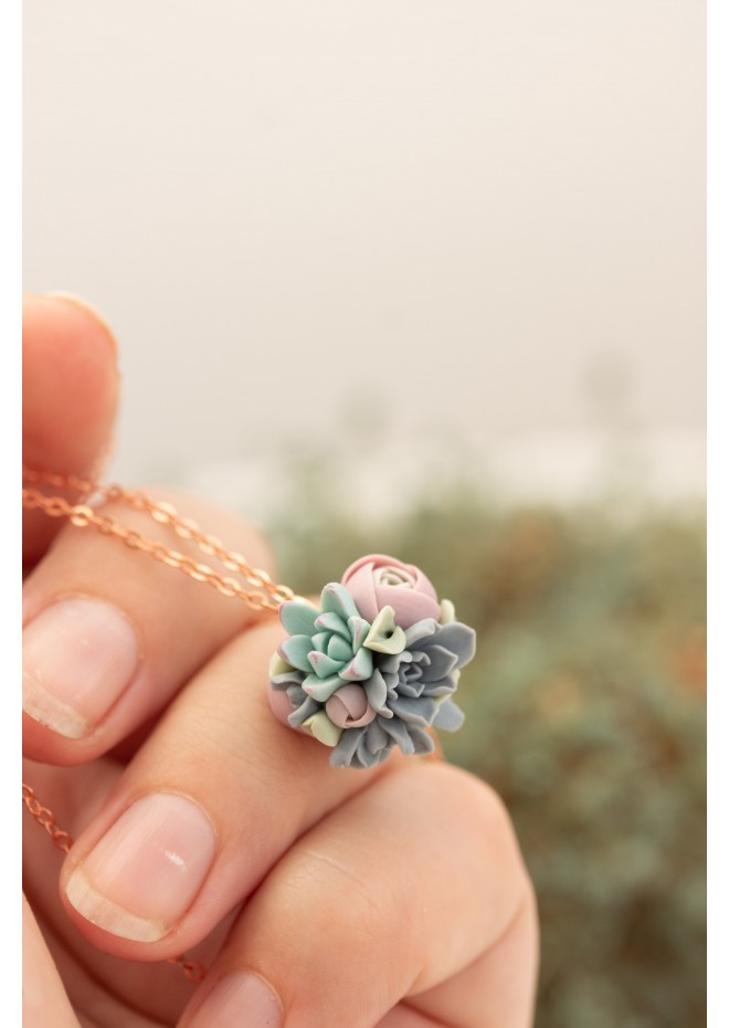 Succulent Ball Necklace – Handmade Botanical Sphere Pendant
