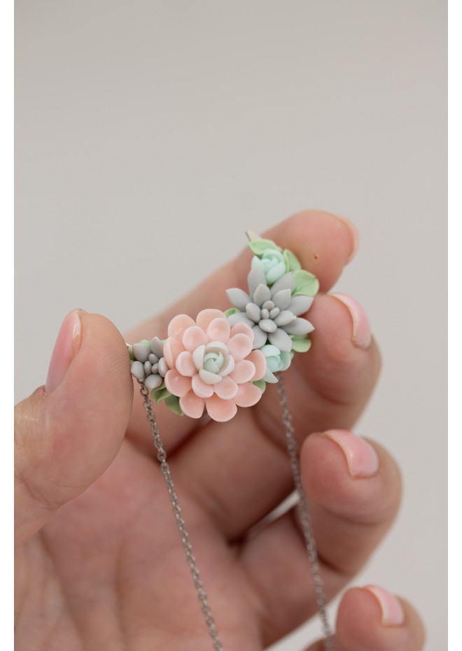 Green, Blue, Pink, and Gray Succulent Necklace