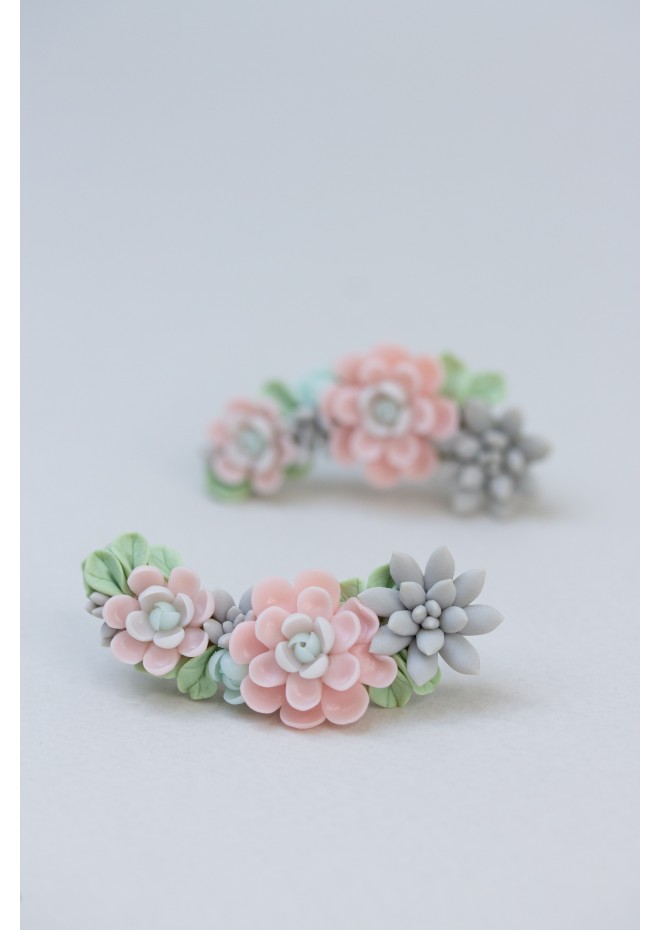Pink, Blue, and Green Succulent Cuff Earrings/Stud Earrings