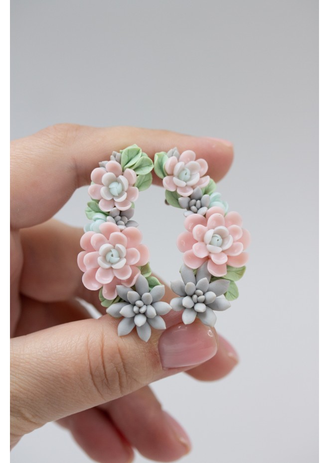 Pink, Blue, and Green Succulent Cuff Earrings/Stud Earrings