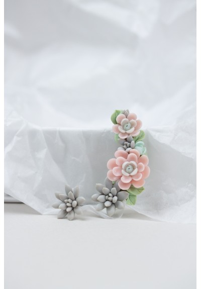 Pink, Blue, and Green Succulent Cuff Earrings/Stud Earrings