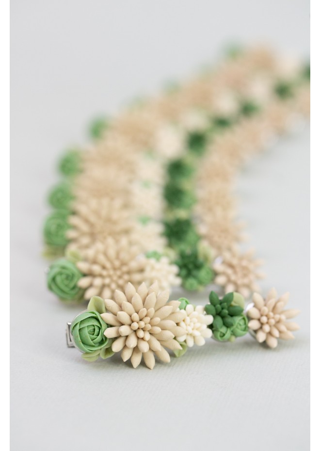 Green and Beige Succulent Hair Pin