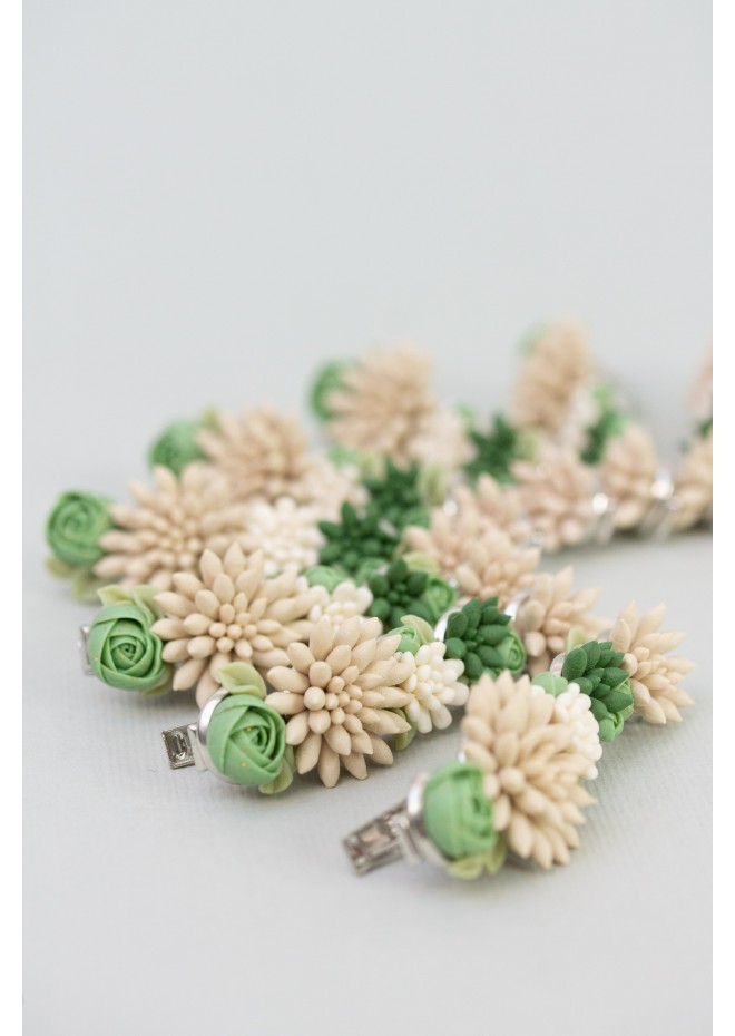 Green and Beige Succulent Hair Pin