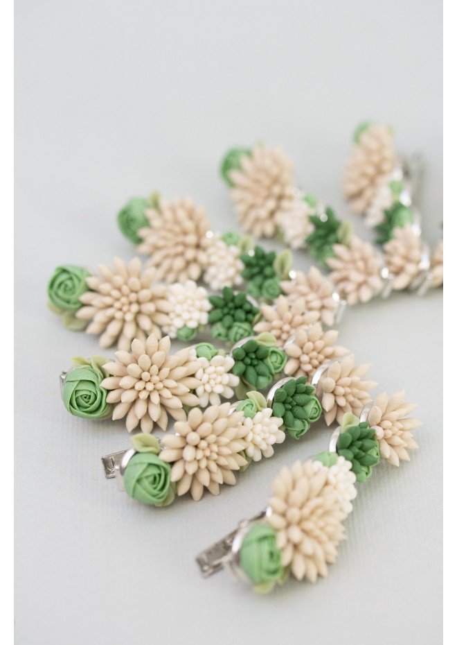 Green and Beige Succulent Hair Pin