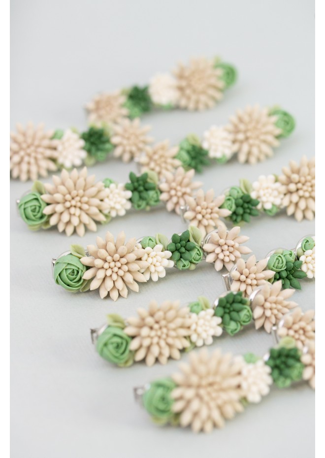 Green and Beige Succulent Hair Pin