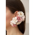 Cuff Earrings with Delicate Blossoms, Pansy Flowers and Green Leaves