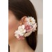 Cuff Earrings with Delicate Blossoms, Pansy Flowers and Green Leaves