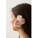 Cuff Earrings with Delicate Blossoms, Pansy Flowers and Green Leaves