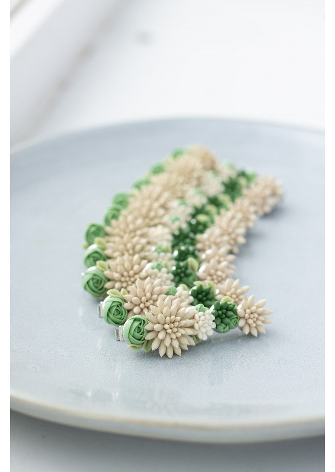 Green and Beige Succulent Hair Pin