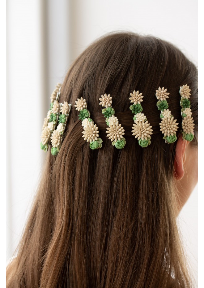 Green and Beige Succulent Hair Pin