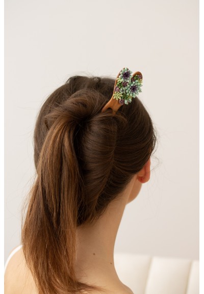 Wooden Hairpin With Colorful Succulents