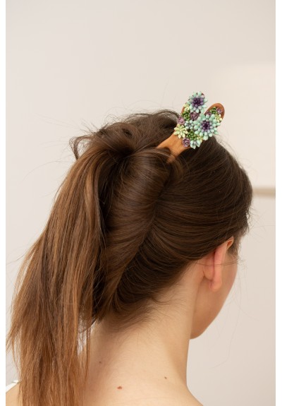 Wooden Hairpin With Colorful Succulents