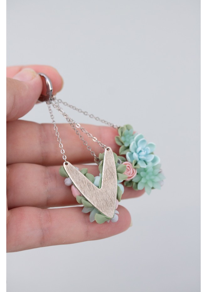 Statement Blue and Pink Succulents Earrings