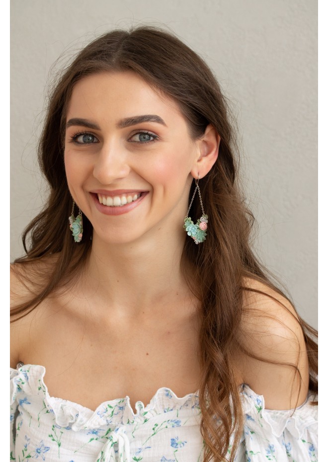Statement Blue and Pink Succulents Earrings