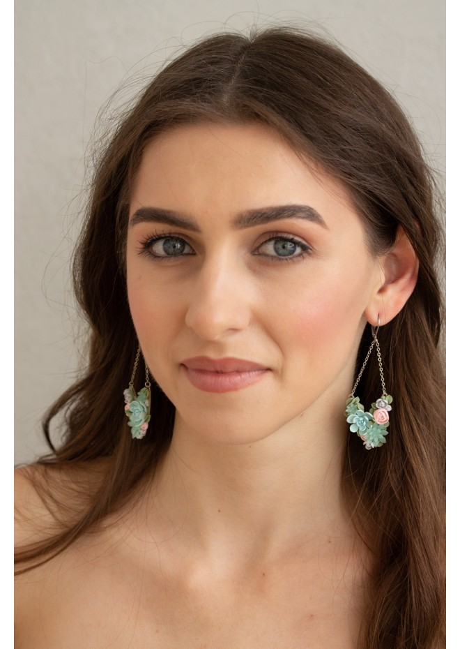 Statement Blue and Pink Succulents Earrings