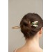 Unique  Green and Beige Wooden Hairpin With Handcrafted Succulents