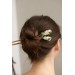 Unique  Green and Beige Wooden Hairpin With Handcrafted Succulents