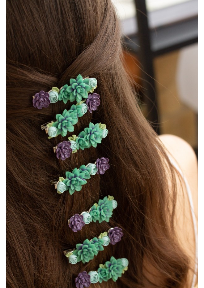 Green and Purple  Succulent Hair Clip / Hair Pin